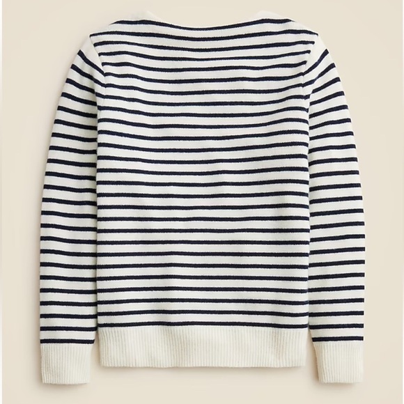 J Crew Midweight cashmere boatneck sweater in snow navy stripe Large NEW mended - Picture 4 of 12
